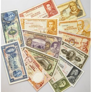 Bolivia 1 - 100 Bolivianos (1928-1986) & Colombia 1 -100 Pesos (1950-1989) Banknotes Lot of 13 Banknotes