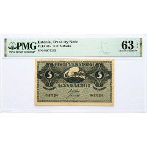 Estonia 5 Marka 1919 Banknote PMG 63 Choice Uncirculated EPQ