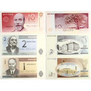 Estonia 1 - 10 Krooni (1991-1992) Banknote Lot of 3 Banknotes