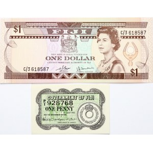 Fiji 1 Penny 1942 & 1 Dollar ND(1980) Banknotes Lot of 2 Banknotes