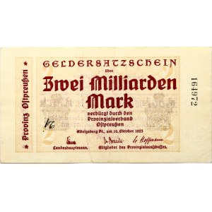 Germany East Prussia 2 Milliarden Mark 1918 Königsberg Banknote