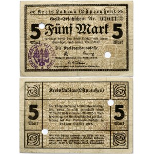 Germany East Prussia 5 Mark Labiau 1918 Banknote (Labguva)