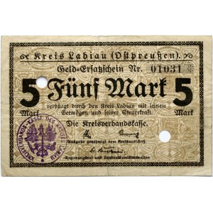 Germany East Prussia 5 Mark Labiau 1918 Banknote (Labguva)