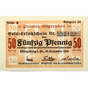 Germany East Prussia 50 Pfennig 1918 Königsberg Banknote