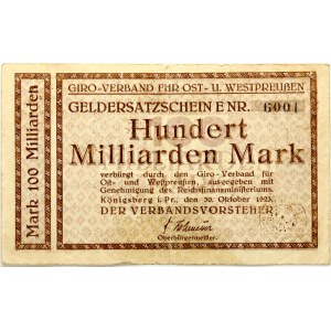 Germany East Prussia 100 Milliarden Mark 1923 Königsberg Banknote