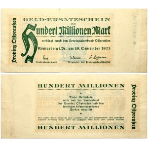 Germany East Prussia 100 Millionen Mark 1923 Königsberg Banknote