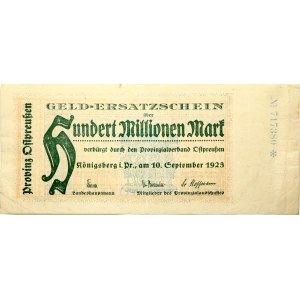 Germany East Prussia 100 Millionen Mark 1923 Königsberg Banknote