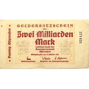 Germany East Prussia 2 Milliarden Mark 1923 Königsberg Banknote