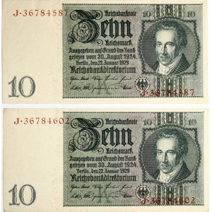 Germany 10 Reichsmark 1929 Reichsbanknote Lot of 2 Banknotes