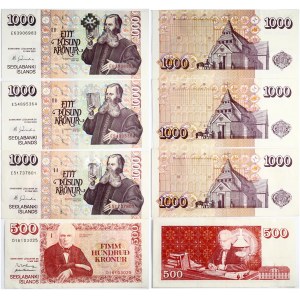 Iceland 500 & 1000 Kronur (1986-2001) Banknotes Lot of 4 Banknotes