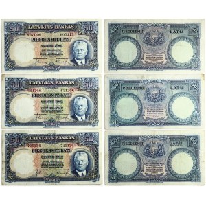 Latvia 50 Latu 1934 Banknotes Lot of 3 Banknotes