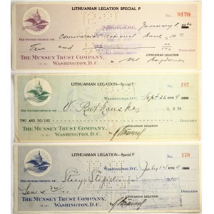 Lithuania - USA Bank Checks (The Munsey Trust company) (1924-1930) Lot of 3 Bank Checks