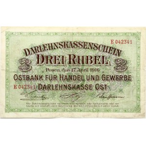 Poland Posen 3 Roubles 1916 Banknote