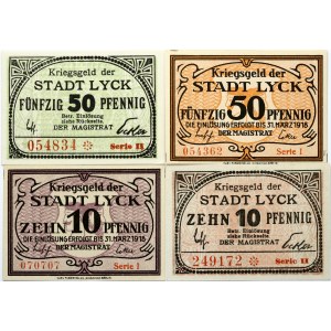 Poland Lyck (Łek) 10 - 50 Pfennig (1918-1919) Banknote SET Lot of 4 Banknotes