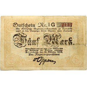 Poland Allenstein (Olsztin) 5 Mark 1918 Banknote