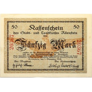 Poland Allenstein (Olsztin) 50 Mark 1918 Banknote