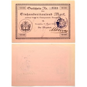 Poland Braunsberg (Braniewo) 100 000 Mark 1923 Banknote