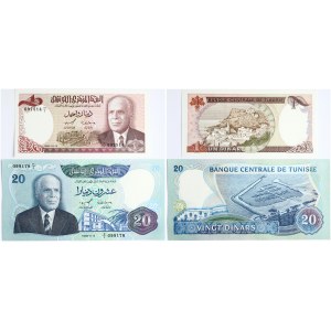 Tunisia 1 Dinar 1980 & 20 Dinars 1983 Banknotes Lot of 2 Banknotes