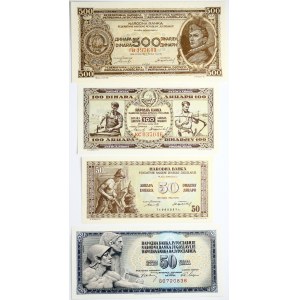 Yugoslavia 50 - 500 Dinara (1946 - 1968) Banknotes Lot of 4 Banknotes