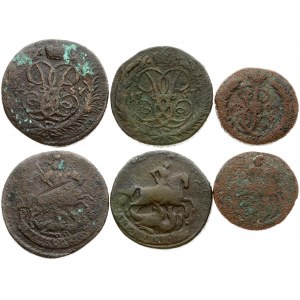 Russia 1 & 2 Kopecks (1757-1795) Lot of 3 Coins