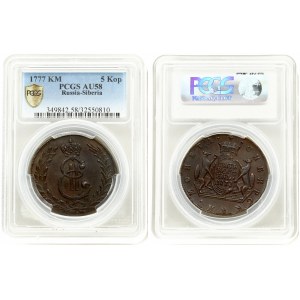 Russia Siberian 5 Kopecks 1777 КМ PCGS AU58