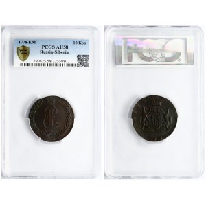 Russia 10 Kopecks 1778 КМ Siberia PCGS AU58