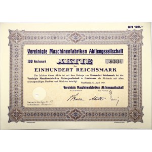 Germany Stock 100 Reichsmark 1937 Gumbinnen