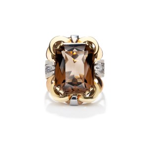 Ring with smoky quartz and diamonds 2nd half of 20th century, jewelry