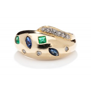 Ring with diamonds, emeralds and sapphires late 20th century jewelry