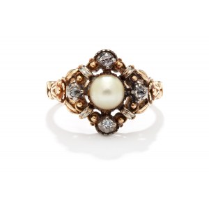 Pearl and diamond ring 2nd half of 20th century, jewelry