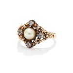 Pearl and diamond ring 2nd half of 20th century, jewelry
