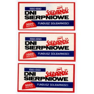 Solidarnośc 3 Stück Cegiełki 1980 - 1990 Sierpniowe Dni Solidarność 1000, 2000 i 5000 zł RARE