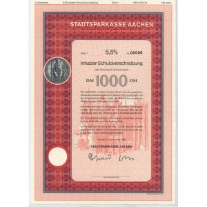 GERMANY - Aachen 1000 marks 1986r numbering NR 000000
