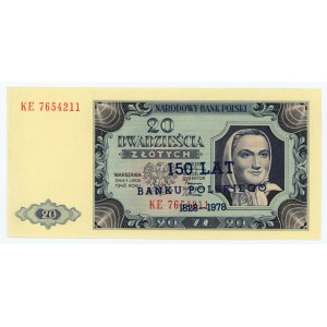 20 złotych 1948 z nadrukiem 150 lat Banku Polskiego (1828-1978)