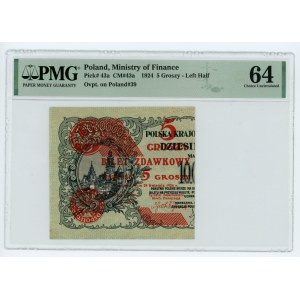 Bilet zdawkowy - 5 groszy 1924 - lewa połowa - PMG 64