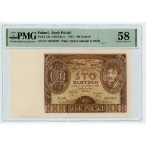 100 zloty 1934 - BH series - two dashes at the top of the margin - PMG 58