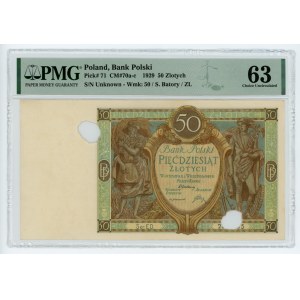 50 złotych 1929 - seria ED - skasowany - PMG 63