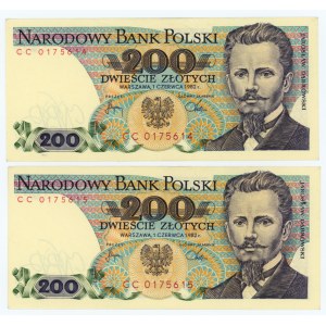 200 Zloty 1982 - Serie CC - 2 Stück - Nummern in Reihenfolge