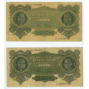 10,000 Polish marks 1922 - series A - 2 pieces - two different shades of paper