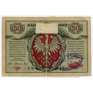 50 marek polskich 1916 - jenerał - A - Rzadki stempel Niemiecki