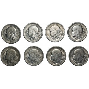 2 Gold (1933-1934) Head of a Woman - Set of 8 Coins.