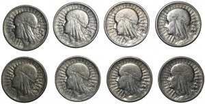 2 Gold (1933-1934) Head of a Woman - Set of 8 Coins.