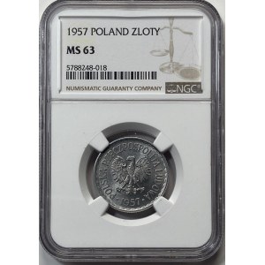 1 złoty 1957 - NGC MS63 - NAJRZADSZY ROCZNIK