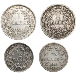 NIEMCY - zestaw 4 sztuk monet 1/2 oraz 1 marka 1876-1916