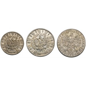 II RP set of 3 coins Pilsudski and Head of a Woman, 5 and 10 zloty 1932-1934