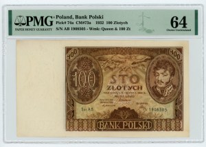 100 złotych 1932 - RZADKA seria AB - PMG 64