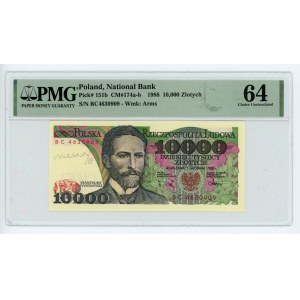 10 000 złotych 1988 seria BC - banknot z autografem projektanta Andrzeja Heidricha - PMG 64