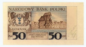 50 złotych 1962 z autografem Andrzeja Heidricha - rewers WYDRUKU projektu