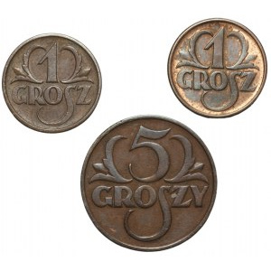 1 Pfennig 1927 und 1936 und 5 Pfennige 1930 - 3 Stück