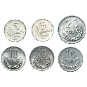 5, 10 oraz 20 groszy 1959-1967 - zestaw 6 sztuk monet aluminiowych